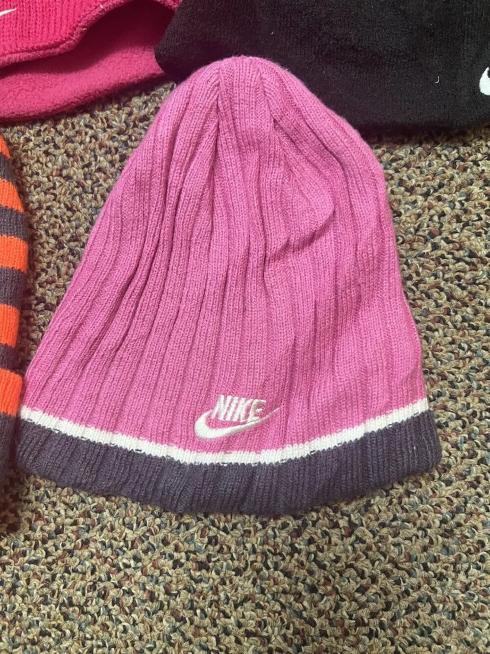 Lot Of 4 Nike Beanies Youth Girls Boys Pink Orange Black One Size